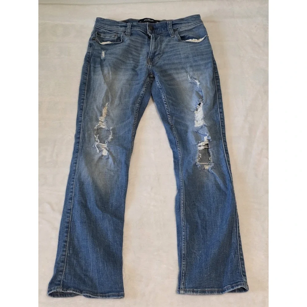 hollister mens size 30x30 distressed slim straight advanced stretch denim jeans
